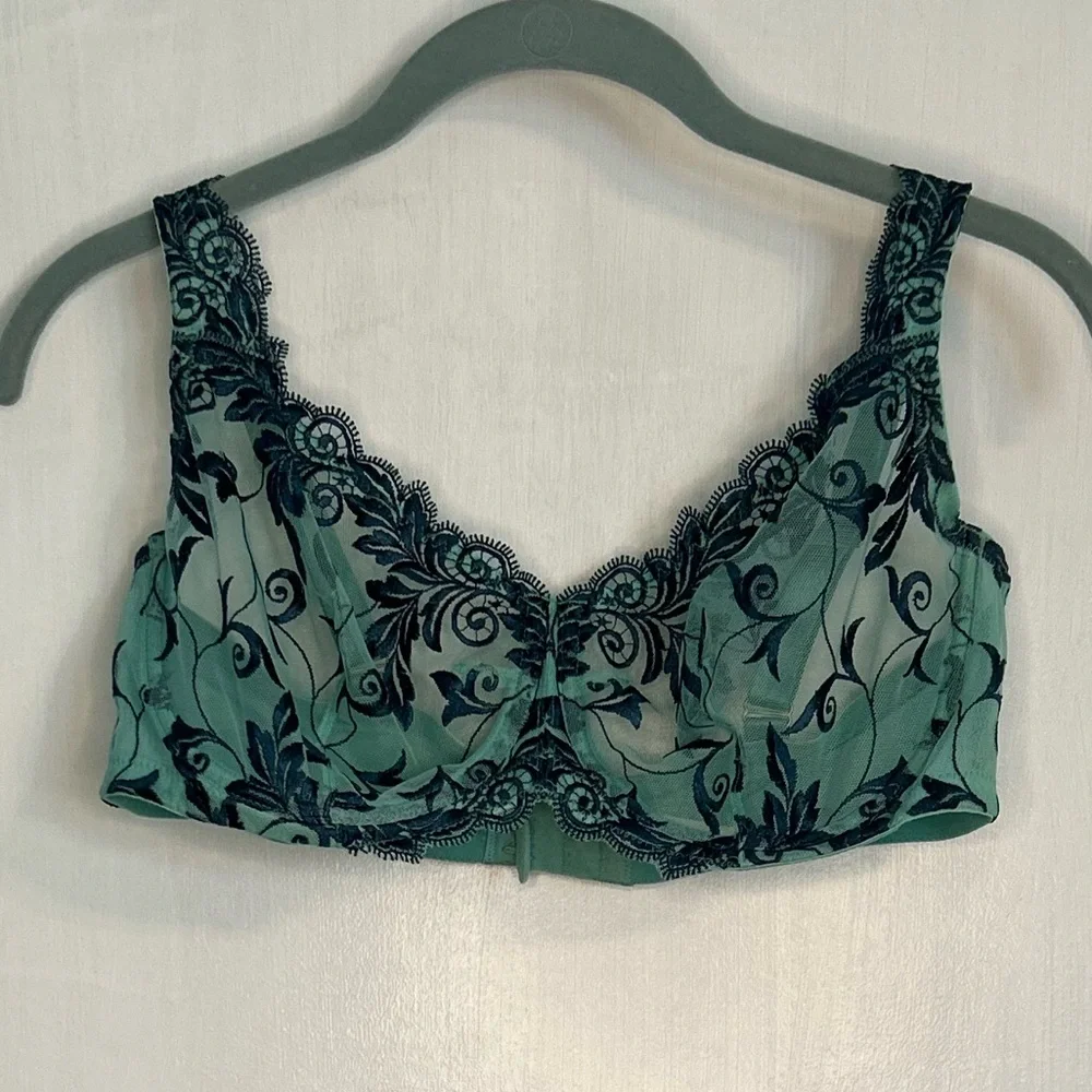 NWOT Soma Sensuous Lace Unlined Bra with Underwire, Wasabi/Poseidon, Size 38D - Picture 3 of 11